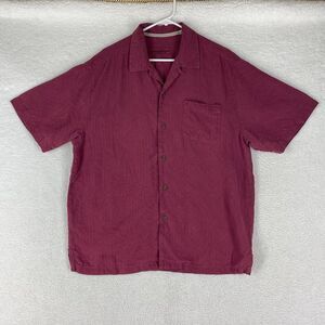 Tommy Bahama Shirt‎ Mens L Pink Silk Loop Collar Jacquard Short Sleeve Button Up